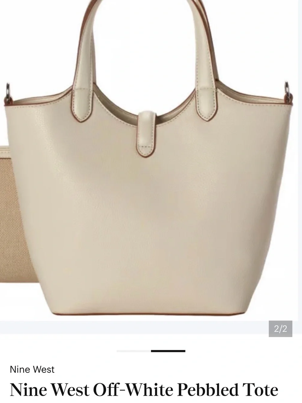 NWT-Nine West Chic Cream Pebbled Tote with Top Handles